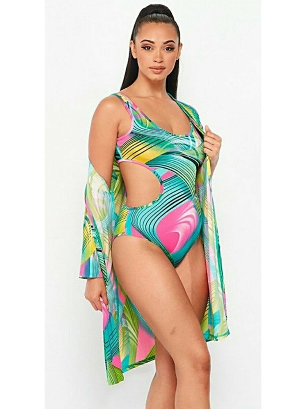 Side cutout Bodysuit w/Kimono Coverup